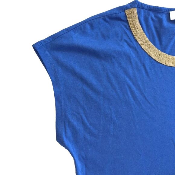 Michael Kors Women's Blue Knit Top Gold Accent Neckline Sleeveless Plus Size 0X - Picture 4 of 11